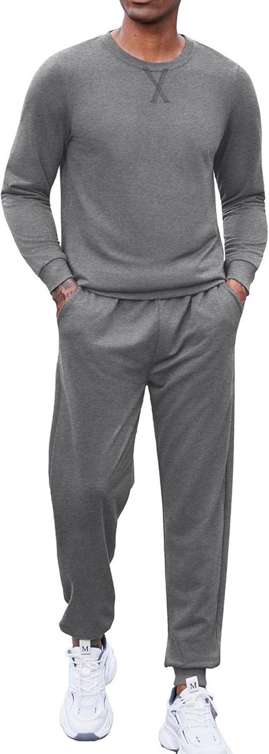 COOFANDY Men's Tracksuits 2 Piece Long Sleeve Pullover Sweatsuit Set Athletic Jogging Suit With Pockets (Grey, XX-L)