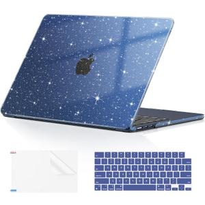 EooCoo Case Compatible with MacBook Air 13 inch M4 2025 2024-2022 Release M3 M2 A3240 A3113 A2681, Glitter Hard Shell&Keyboard Skin Cover&Screen Protector for Mac Air 13.6 inch Case, Sparkly Midnight