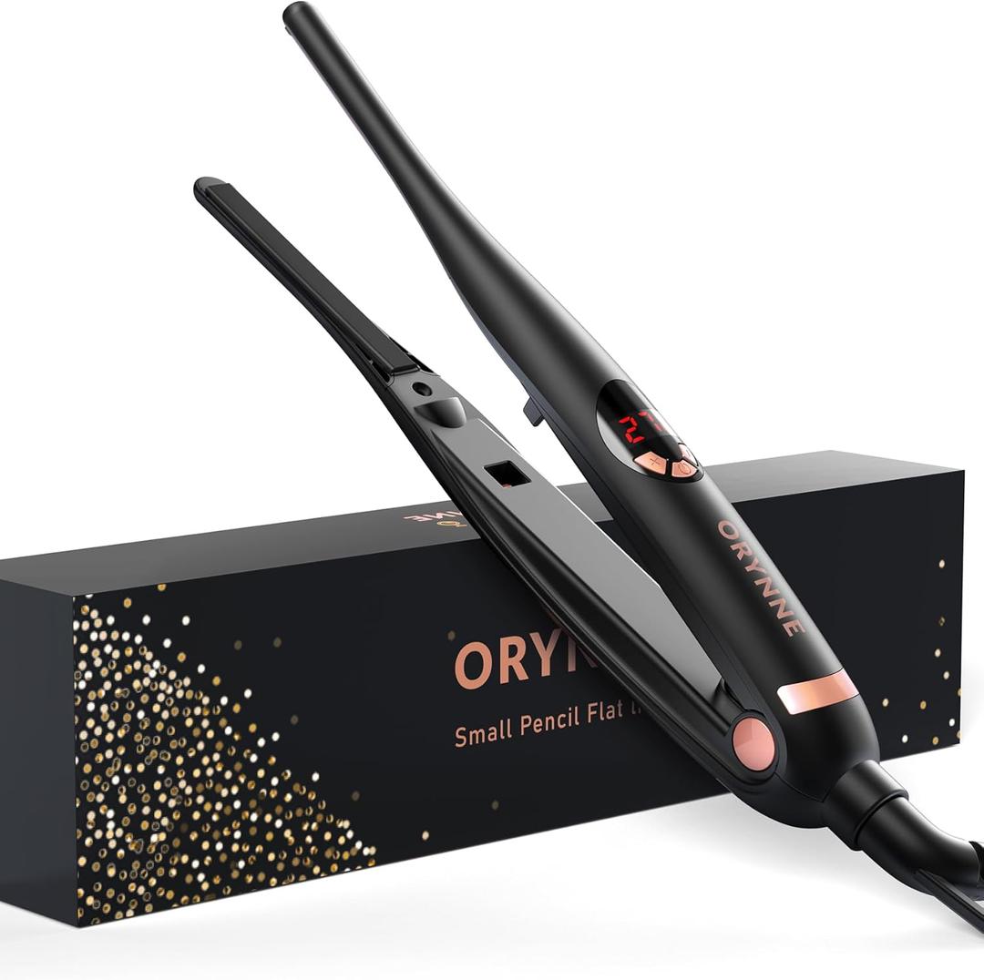 3/10'' Small Flat Irons for Short Hair Pixie Cut, 5s Ultra Fast Heat Up Tiny Pencil Flat Iron, Ionic Mini Edge Flat Iron, Skinny Thin Straightener Champagne Gold