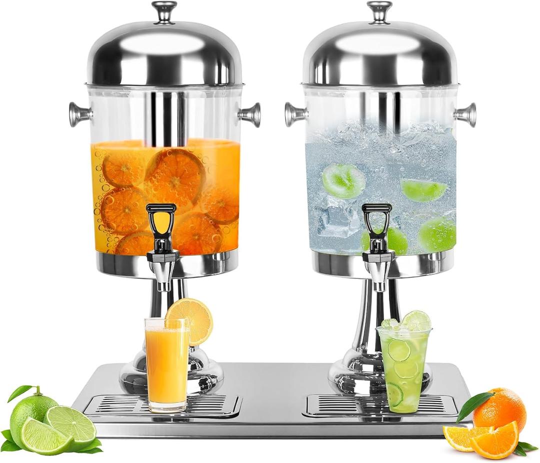 Beverage Dispenser,4.4 Gallon Beverage Dispenser for Parties, Stainless Steel Dual-Head Juice Dispenser with Centre Ice Core and Drip Trays for Parties, Buffet Cafeterias, Homes, Weddings, Events