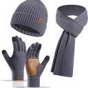 timecity Winter Beanie Hat Scarf Gloves Set for Women 3 in 1 Set Fleece Knitted Hat Warmer Scarf Touchscreen Gloves (Gray)