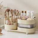 Makeup Organizer Countertop 360Rotating Makeup Organizer for Vanity - Cosmetic Storage Holder with Makeup Brush Holder and Jewelry Storage (3 Tiers, Cream)