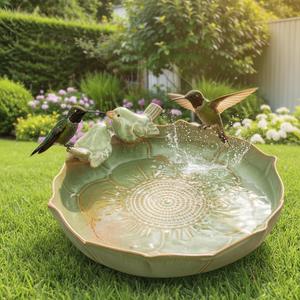 Ceramic Bird Bath for Outside on GroundHeavy Duty Bird Feeders,Birdbath for Outdoors, Green Bird Baths Bowl for Garden,Table Deck, Balcony, Lawn (Bowl Only)