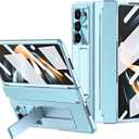 Z Fold 5 Case, One-Piece Housing Hinge Protection Leather ZFold5 Case with Kickstand, Compatible with Samsung Galaxy Z Fold 5 2023 (Blue)