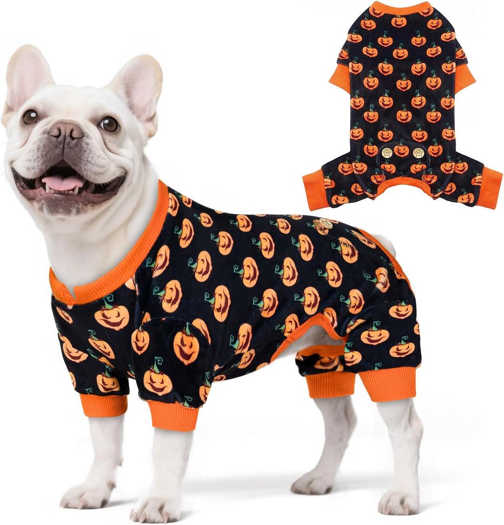 KYEESE Halloween Dog Pajamas for Small Dogs Boy Girl Adorable Pumpkin Dog Pjs Pet Onesie 4 Legs Doggie Jammies Stretchable Festival Doggy Clothes Halloween Costumes,X-Large