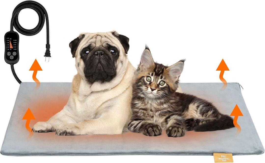 azuza Pet Heating Pad for Dogs and Cats, 6 Adjustable Temperature with Timer, Waterproof and Chew-Resistant Cord, Comfortable Fabric Dog Heating Mat, Auto Power-Off(16"x28")