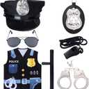 Kids Police Costume Set-7 Pcs Police Officer Dress Up for boys-Hat,Vest, Badge,Whistle,Sunglasses,Handcuff,Baton