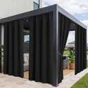 Patio Curtains Outdoor Waterproof - 4 Panels Weatherproof Privacy Outside Curtains with Rod Pocket for Pergola, Gazebo, Porch, Cabana, Balcony, 54 x 84 Inch, Black