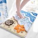 QJHOMO Coastal Bathroom Rugs Beach Ocean Wave Bath Mat Nautical Rug, Cute Colorful Bath Rug 3D Starfish Shell Beachy Theme Bathroom Decor, Soft Microfiber Carpet Non Slip Washable Bathmat(18x26 inch)