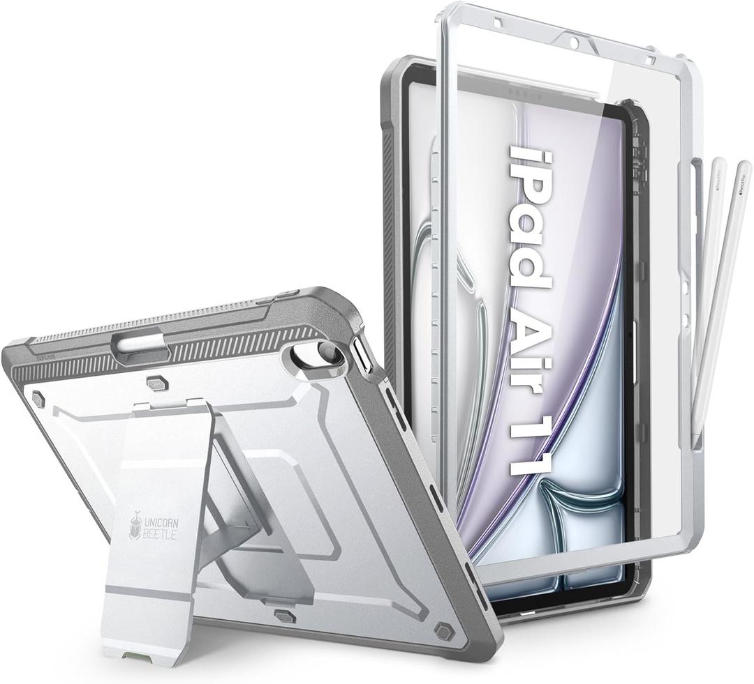 SUPCASE for iPad Air 11 Inch Case 7th Generation M3 2025, [Built-in Screen Protector & Pencil Holder & Stand] Rugged Cover for iPad Air 7th/6th/5th/4th Gen (11/10.9 Inch, 2025/2024/2022/2020), White (iPad Air 11 inch 2025, White)