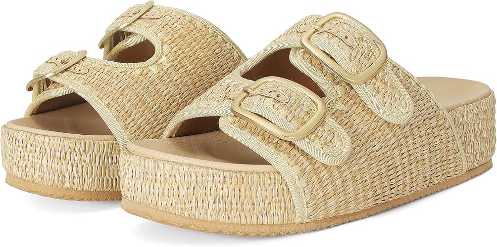 Raffia Platform Sandals with Double Buckle – Neutral Beige 6.5