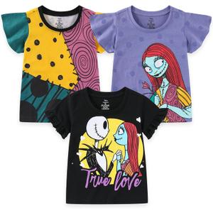 Disney Nightmare Before Christmas 3 Pack Short Sleeves Tee Shirt Set for Girls, Multicolor, Size 4T Purple