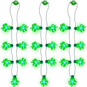 JOYIN 3 PCS St Patrick's Day Light Up Necklaces,Green Shamrock Bulb Necklace for Costume Dressing-up Accessories Saint Patricks Decorations Party Favor Supplies