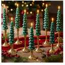 9 Sets Flameless Christmas Tree Taper Candles with Holders Remote Christmas Tree LED Candles AAA Battery Operated Flickering Candlesticks for Table Home Decor (No Battery)(Green, White)