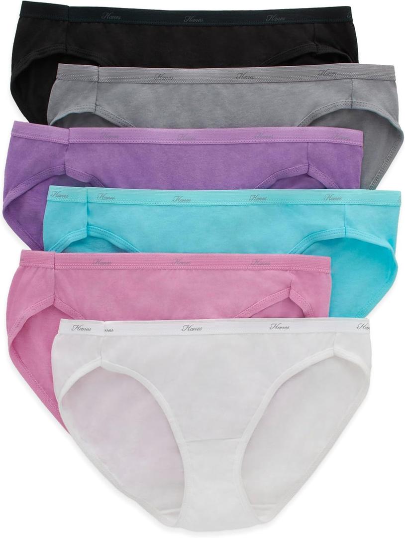 Hanes Women's Bikini Underwear Pack, Moisture-wicking Cotton Bikini Panties, 6-pack (8, Solid/Print Mix)