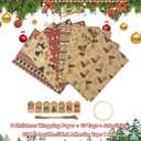 AILAMIDO Christmas Wrapping Gift Paper, 8 Sheets with 32.8ft Jute String, 1 Roll Adhesive Tape and 8 Unique Tags, Kraft Paper for Christmas, 50x70cm