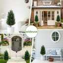 Pair Artificial Cedar Topiary Trees, 3ft UV-Resistant Faux Cypress shrubs w/Ground Spikes (Including Lights),Tall Evergreen Decorative Plants for Outdoor & Indoor Porch, Patio, and Garden