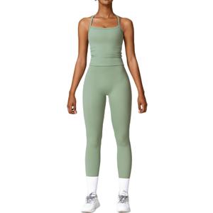 ABOCIW Workout Sets for Women 2 Piece Padded Sports Bra Tank Top High Waist Leggings Sets Gym Yoga Work Out Clothes (X-Small, Green)