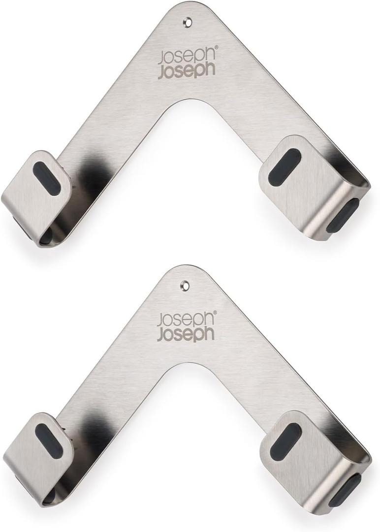 Joseph Joseph Space Set of 2 Pot and Pan Lid Holders Self Adhesive Wall Mount Storage Organizer, Suitable for Lids up to 11 in, 3M VHB Tape and Screws Included, Stainless Steel