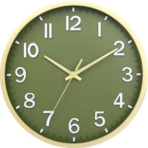 Wall Clocks Battery Operated 8 inch Modern Wall Clock,Silent Non Ticking Wall Clock for Living Room Bedroom Kitchen Office Classroom Decor (Green Gold)