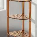 IBosins Corner Shower Caddy Standing 3-Tier Bathroom Shower Stool Shelf for Inside Shower Natural Acacia Wood Organizer & Storage for Bedroom Living Room Kitchen