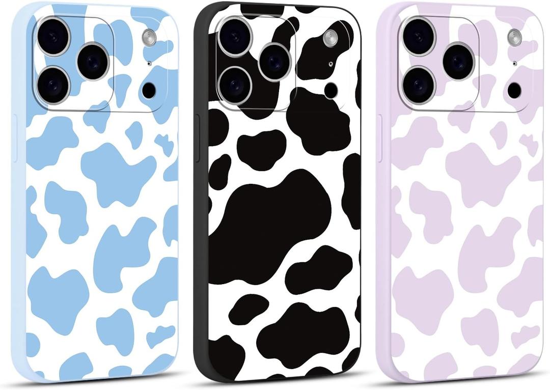 3 Pack Cute Cow Print Girls Woman Phone Case for iPhone 17 Pro Max 6.9", Aesthetic Pattern Design Funda Matte Soft Slim Shockproof TPU Bumper Cover Funda
