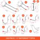 130PCS Pegboard Hooks Assortment - Peg board Hooks for Hanging Tools with Pegboard Bins & Cups,1/8-Inch Pegboard Wall Organizer - Ideal for Organizing in the Garage Kitchen Workbench Craft Room