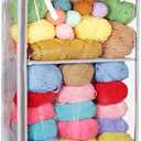 Yarn Storage Organizer with 4 Large Pockets, Clear Yarn Organizer and Storage with Zippers for Crochet Lovers, Hanging Yarn Storage with Over-Door Hooks for Knitting Needles Crochet Hooks (Grey)