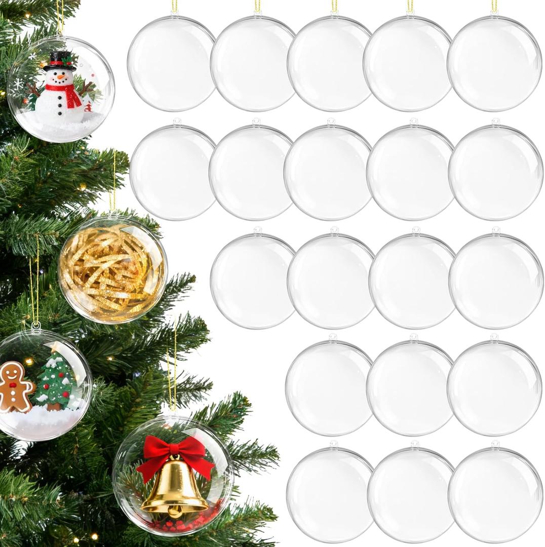 20 Pack Clear Plastic Ornaments Fillable DIY Christmas Ornaments 3.15"/80mm Plastic Clear Ornament Balls for Christmas Tree, Wedding, Party, Home Decor