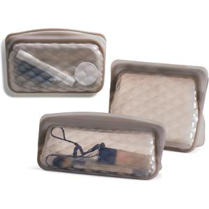 Stasher Silicone Reusable Makeup Bags, 3-Pack, Travel Essentials, Makeup Bag Organizer, Dishwasher & Heat Safe, TSA Friendly Toiletry Bags, Waterproof Bag, BPA Free, Leak-free, Eco Friendly, Taupe