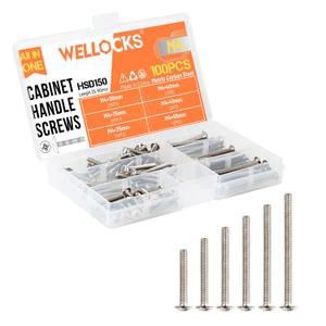 WELLOCKS Cabinet Pulls Knobs Screws M4 25-50mm 100 PCS Assortment Machine Screws Pan Washer Head Metal Phillips Screws Kit for Cabinet Drawer Cupboard Closet Handles Install(D150) (Silver)