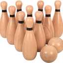 NI-ROU Outdoor Giant Lawn Bowling Games Rubber Wooden Lawn Set Fun Sports Games Outside or Indoor for Family Adults and Kids Backyard Skittles Carrying Bag with 10 Pins and 2 Balls (Medium Type)