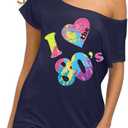 80s Outfit for Women 80's Retro Theme Party Shirts Vintage Disco Outfits 1980s Clothes 90s Neon Off Shoulder Tops (XL)