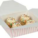 Restaurantware-Bio Tek 6.7 x 5.5 x 2.6 Inch Food Containers, 50 Durable Takeaway Boxes - Disposable, Striped, Pink And White Paper 45 Ounce Takeout Boxes, Rectangle, For Takeouts And Delivery