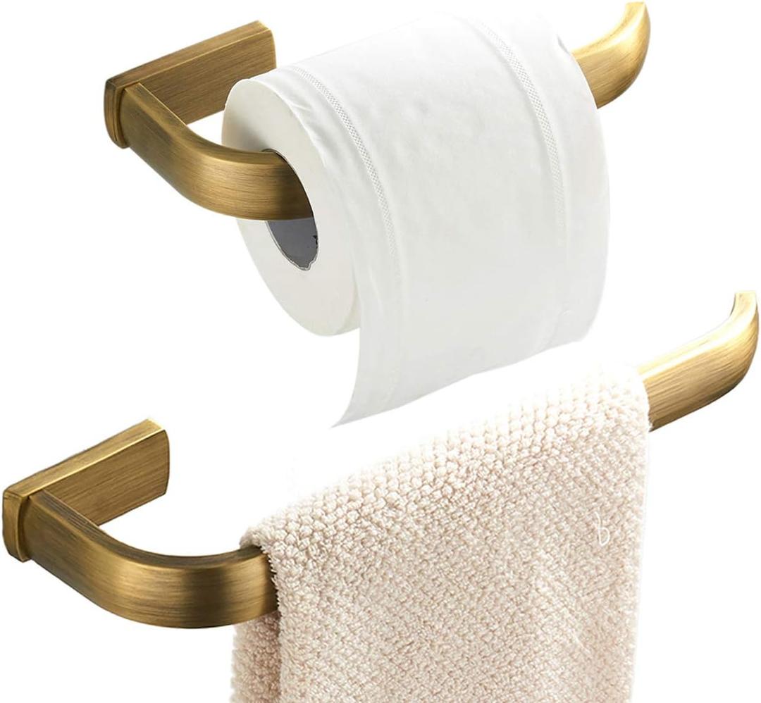 Flybath 2pc Bathroom Accessories Set - Towel Ring and Toilet Paper Holder Antique Brass Wall Mounted, Brushed Bronze