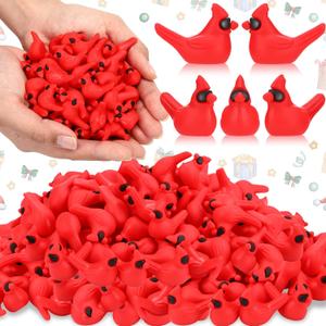 Soulchen 100 Pcs Mini Red Cardinal Bird Figurines for Craft, Tiny Cardinal Decor Small Christmas Ornaments for Gifts Christmas Craft Cake Topper Garden Lawn Home Decor