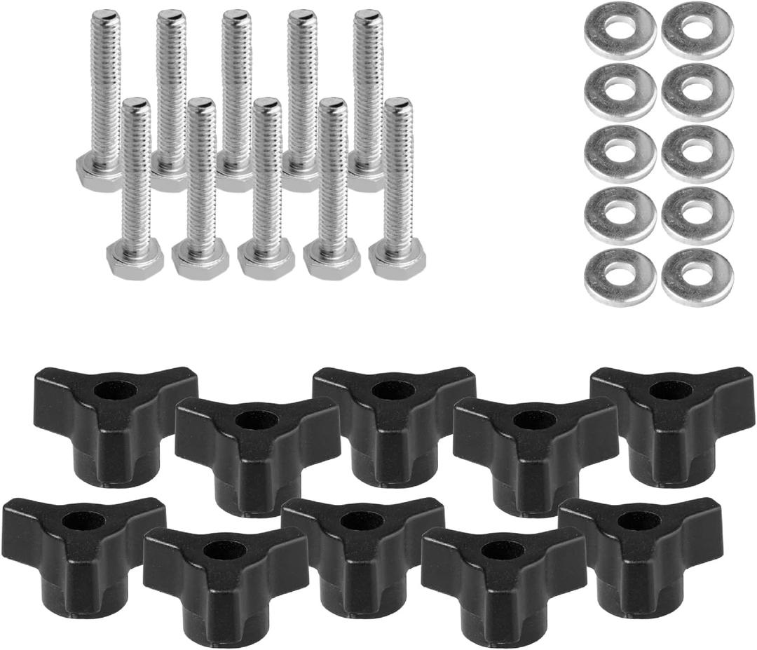 POWERTEC 71068 T Track Knob Kit with 1/4-20 by 1-1/2" Hex Bolts and Washers, Set of 10 T Track Bolts, T Track Accessories for Woodworking Jigs and Fixtures