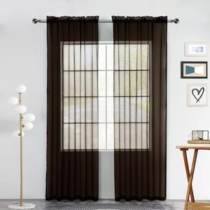 SpaceDresser Sheer Voile Window Treatment Rod Pocket Curtain Panels for Kitchen Bedroom Living Room Drapes Sunlight Filtering Privacy Semi Home Decor Assorted (Coffee, 52 W x 108 L)