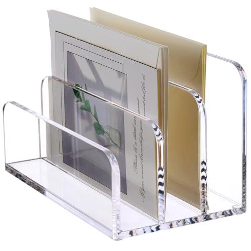 SANRUI 4 Compartments Mail Organizer Letter Holder for Desk ,Vertical Letter Holder,File Sorter Acrylic Desk Organizer Office Supplies,Clear