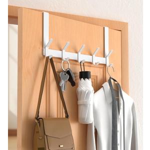 CHAUNCEY HOME Over The Door Hooks Hanger with 7" Arms for Hanging, J7U, Perfectly Fits US Standard 1 3/8-inch Doors, Towel Rack Bathroom Organizer Holder, White