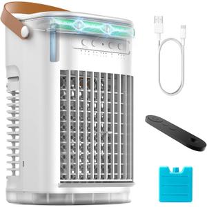 Portable Air Conditioners w/Remote, Mini Air Conditioner, 5400mAh Built-in Battery, 1.2L Water Tank & Ice Box, Auto-off Timer, Evaporative Air Cooler With 3Speeds, Desktop Fan For HomeOutdoors