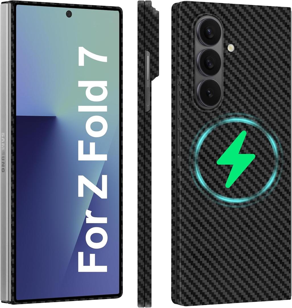 Slim and Thin Carbon Fiber Case Compatible with Samsung Galaxy Z Fold 7, 1500D Aramid Fiber Z Fold7 Cover Compatible with Magsafe, Matte Black Gray Twill [NOT Printed] No Hinge Protection