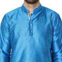 SKAVIJ Men's Art Silk Contrast Kurta Pyjama Set Woven Design 2-Piece Festive Ethnic Dress (Turquoise, Small)