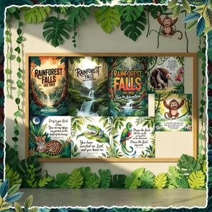 2 x Huwena 8 Pack Rainforest Theme Posters for Vbs 2026, 39 x 28 Inch Large Rainforest Falls Posters 28 x 28 Jungle Animal Poster Pack for Rainforests Church Classroom Party Decor Vacation Bible Learn, 39.4 x 28.3 Inch