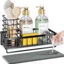 OVICAR Kitchen Sink Caddy Sponge Holder - Instant-Dry Sink Organizer with Brush Holder - Waterproof Soap Dispenser Non-Slip Countertop Organizer Storage for Kitchen Bathroom Black