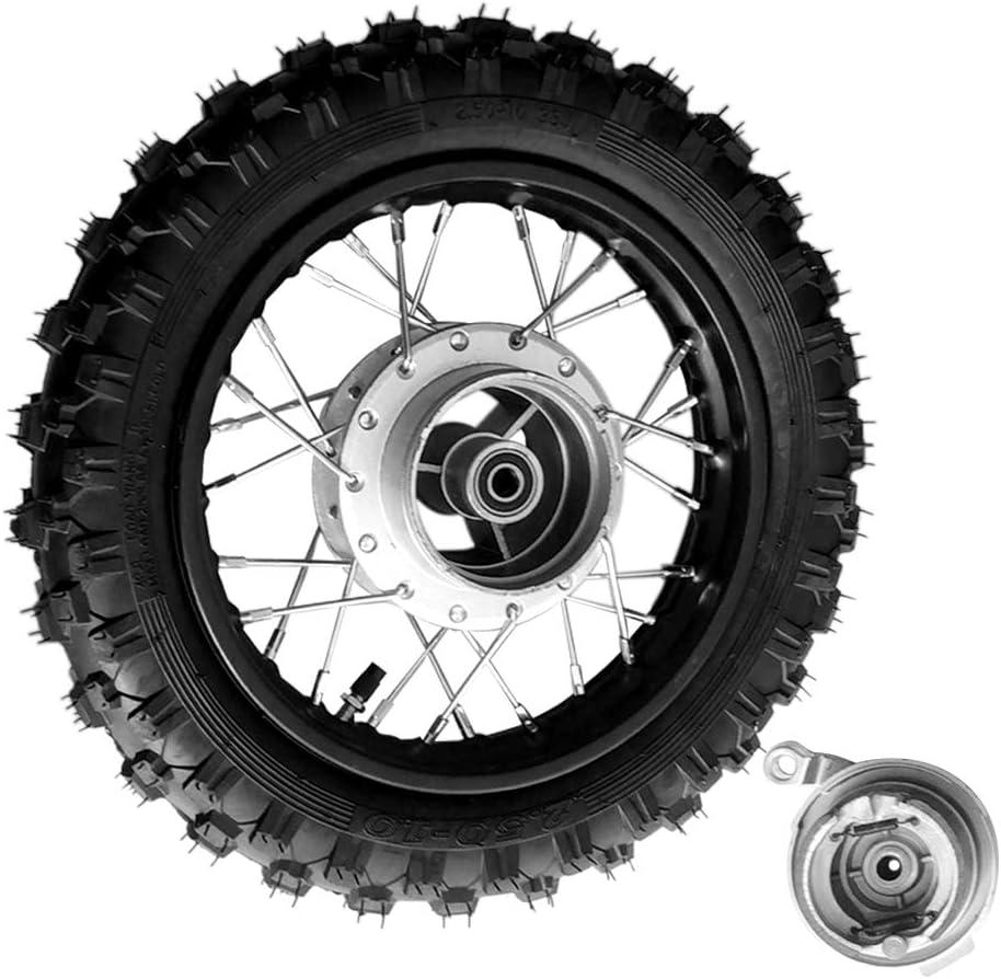 10 Inch 2.5-10 Rear Wheel Tire with 1.4 x 10 Rim and Drum Brake With 12mm Bearing for 50cc Dirt Pit Bike, ATVs, Black