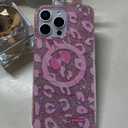 Magnetic Sparkly Phone Case Pink Girl, Glittery Leopard Print with Cherry/Cheetah Sparkle Cover with Bling Glitter Effect/Compatible with MagSafe iPhone 16 Pro Max, Fresh Pink