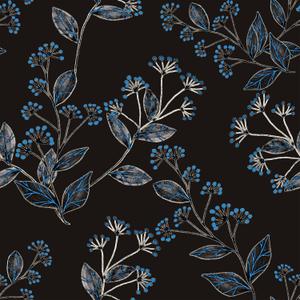 Blue Leaf Black Floral Wallpaper Peel and Stick Botanical Foliage Faux Fluorescent Look Wallpaper Dark Leaf Floral Contact Paper for Living Room 12"x118" Sticky Removable Wall Paper