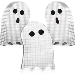 3 Pcs Halloween Disco Ghost Decor, Glitter Ghost Table Decor Reflective Spooky Figures Halloween Tiered Tray Table Centerpiece Tabletop Decorations for Halloween Home Bar Tabletop (Silver)