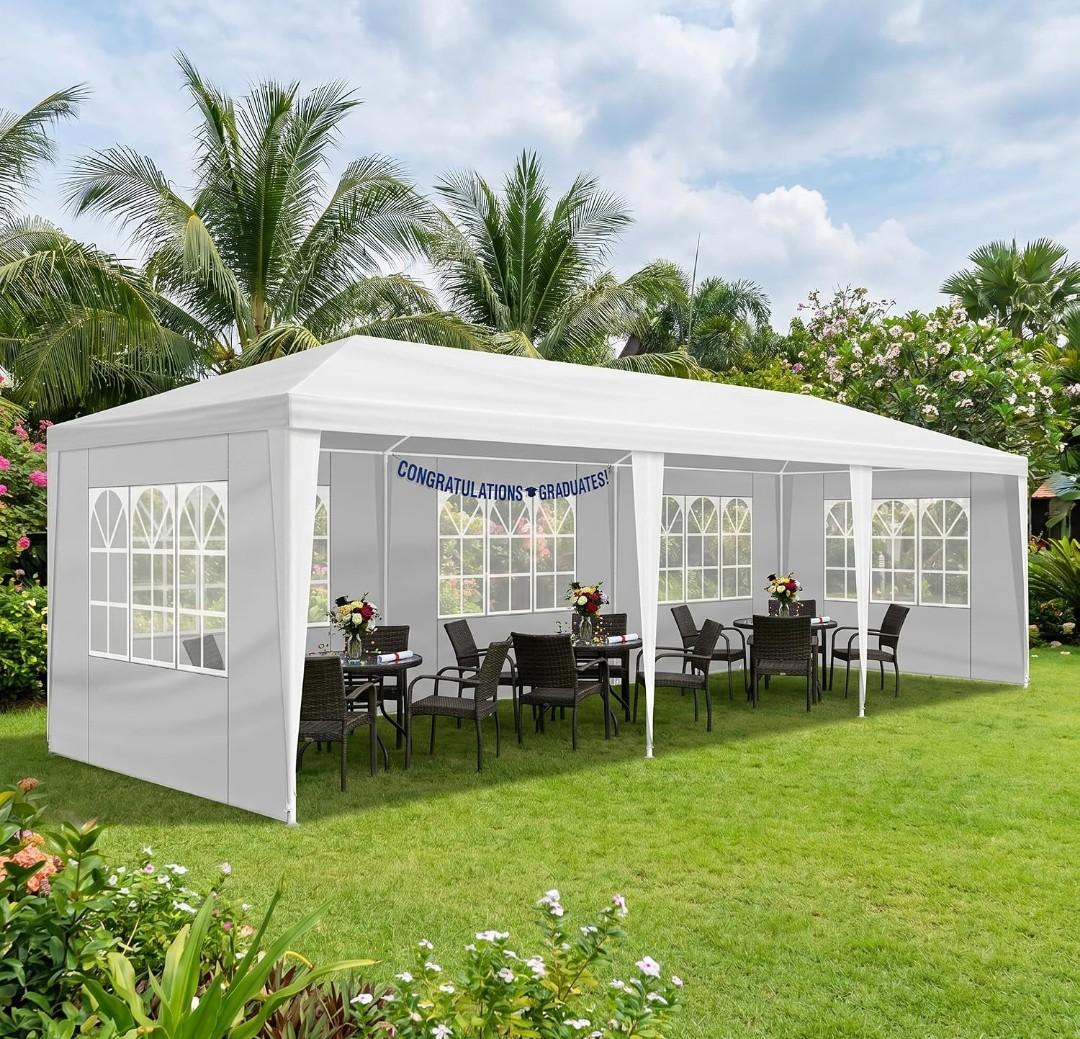 10x30 Canopy Tent Party Tent with 5 Sidewalls, White